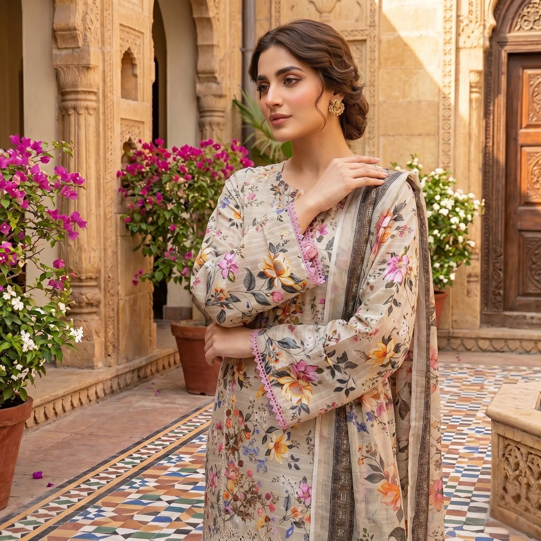 The Heritage Taupe Floral Ensemble | Premium 3 Piece Suit ABHSILA